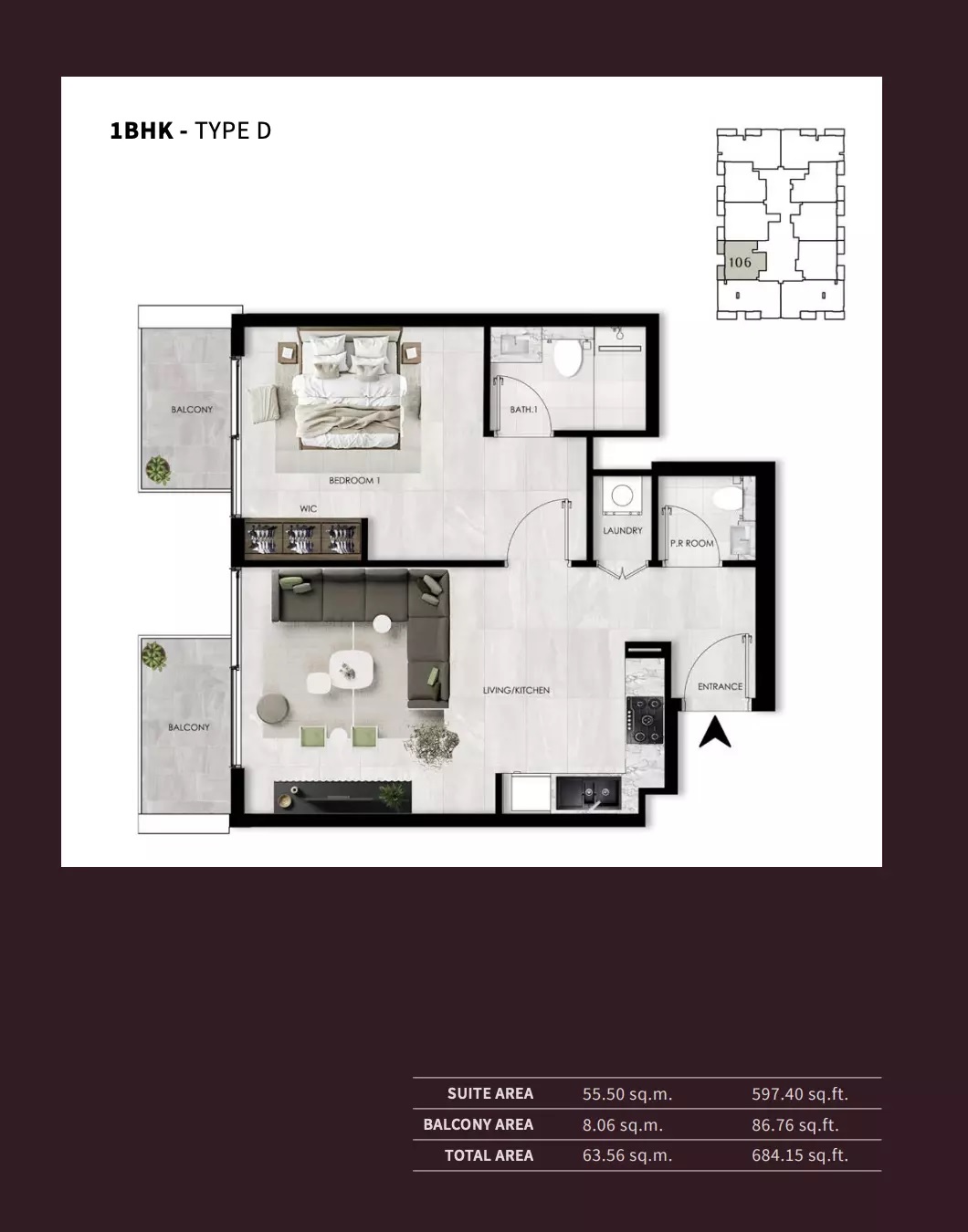 SCC Willows Residences 1 Bed Layout