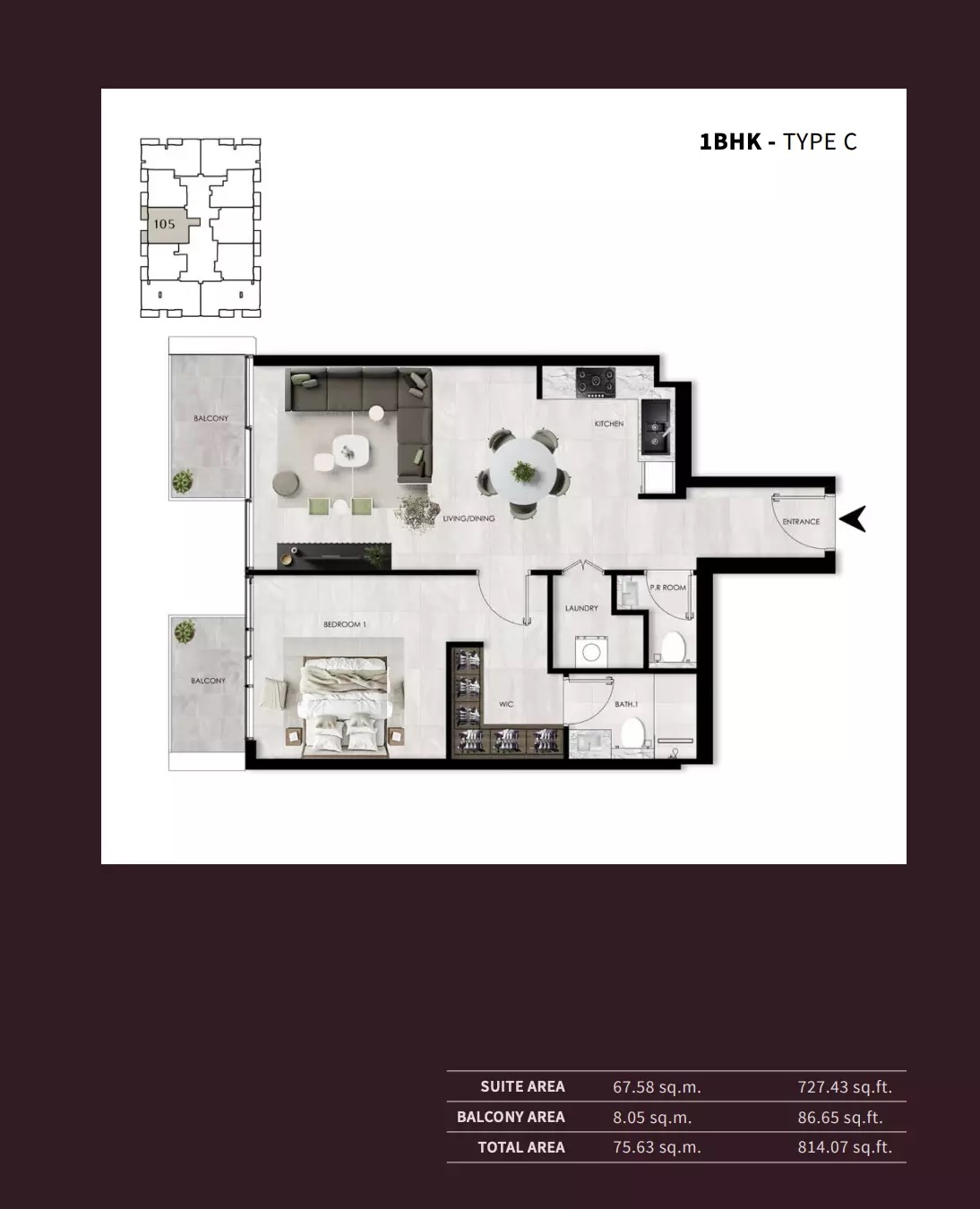SCC Willows Residences 1 Bed Layout