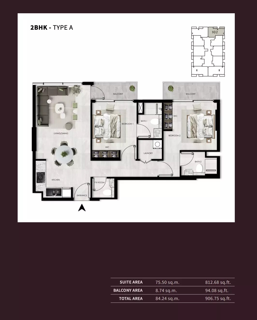 SCC Willows Residences 2 Beds Layout