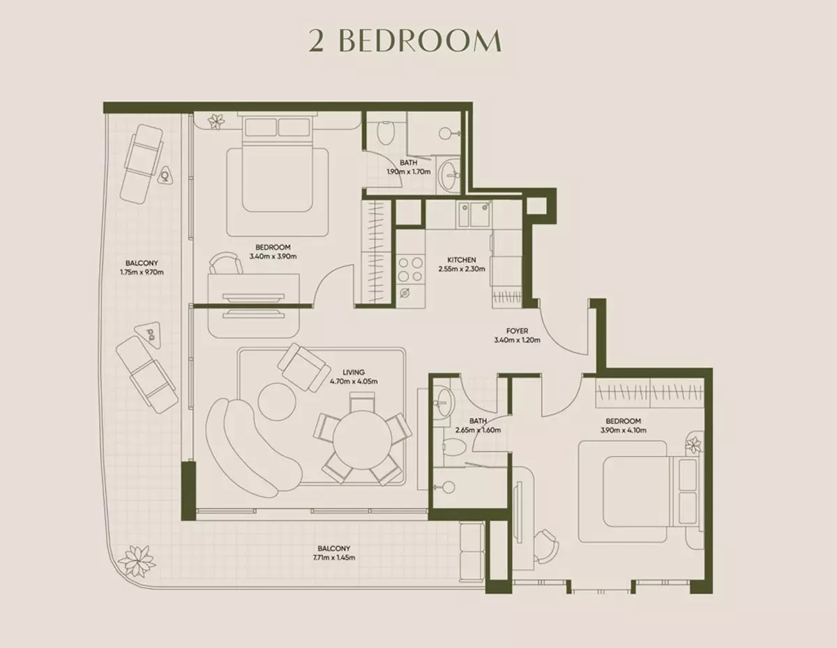 Segrex Olivia Gardens Residence 2 Beds Layout