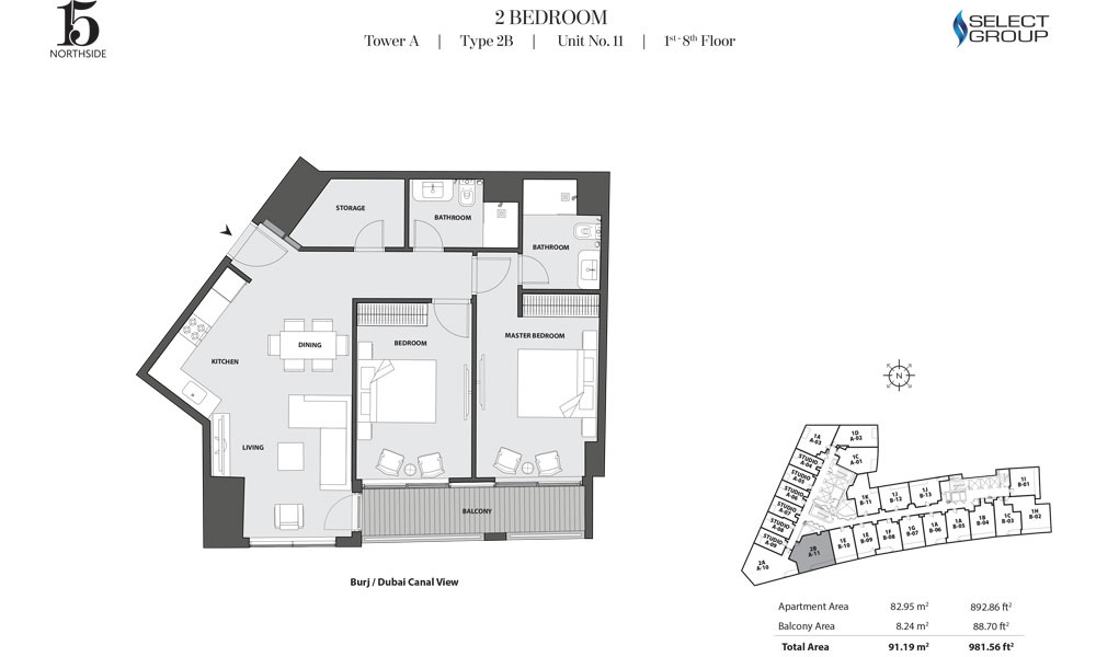 Select 15 Northside Apartments 2 Beds Layout