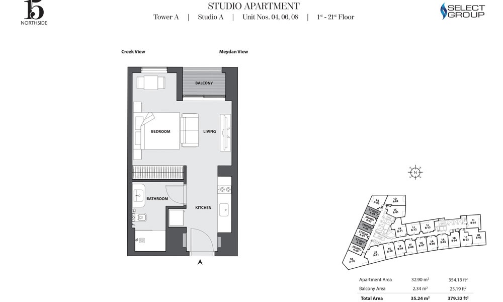 Select 15 Northside Apartments Studio Layout