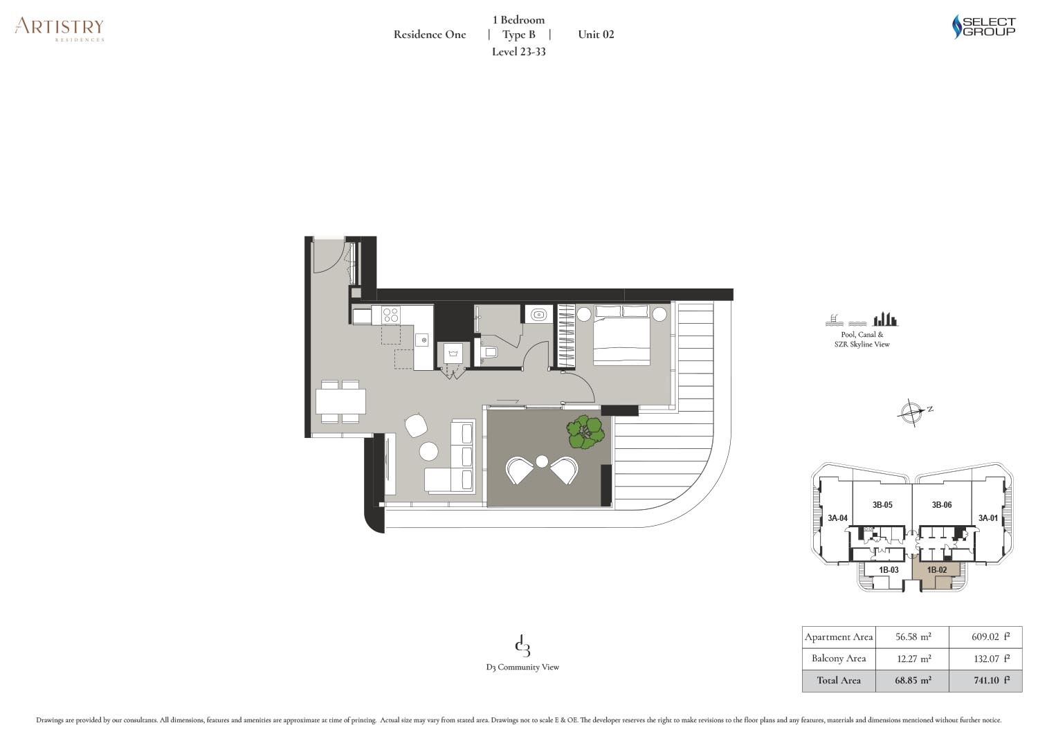 Select Artistry Two Residences 1 Bed Layout