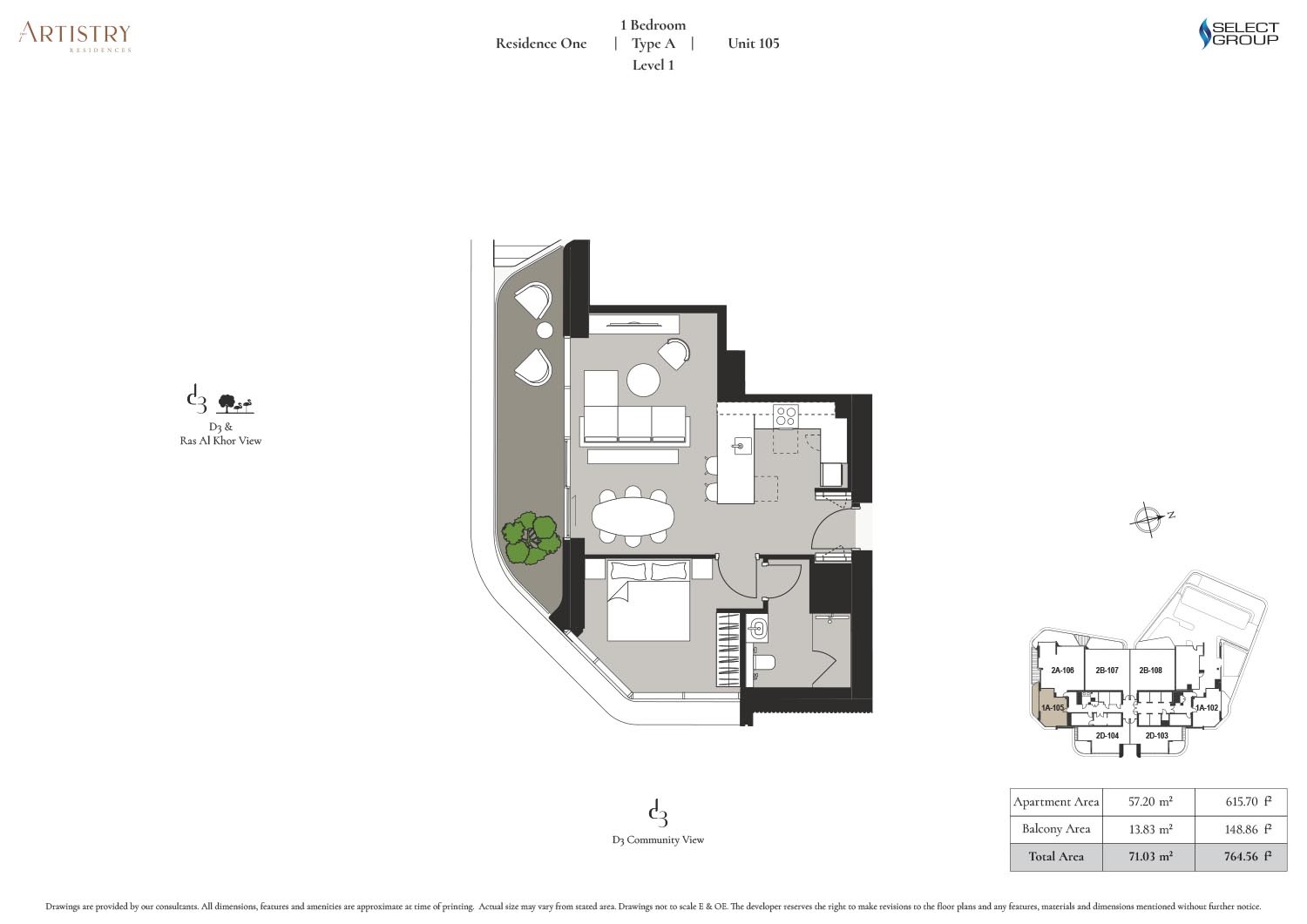 Select Artistry Two Residences 1 Bed Layout