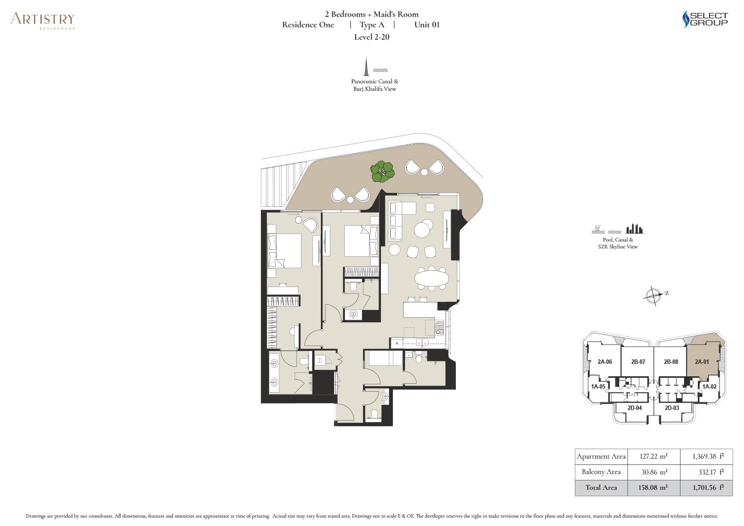 Select Artistry Two Residences 2 Beds Layout