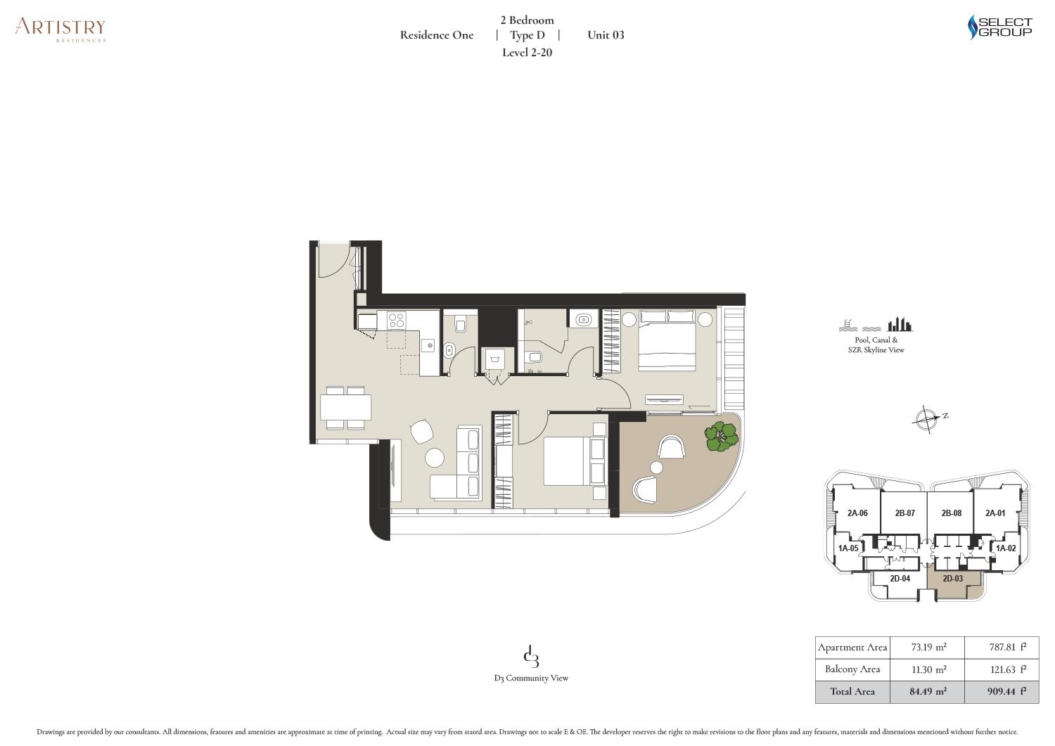 Select Artistry Two Residences 2 Beds Layout
