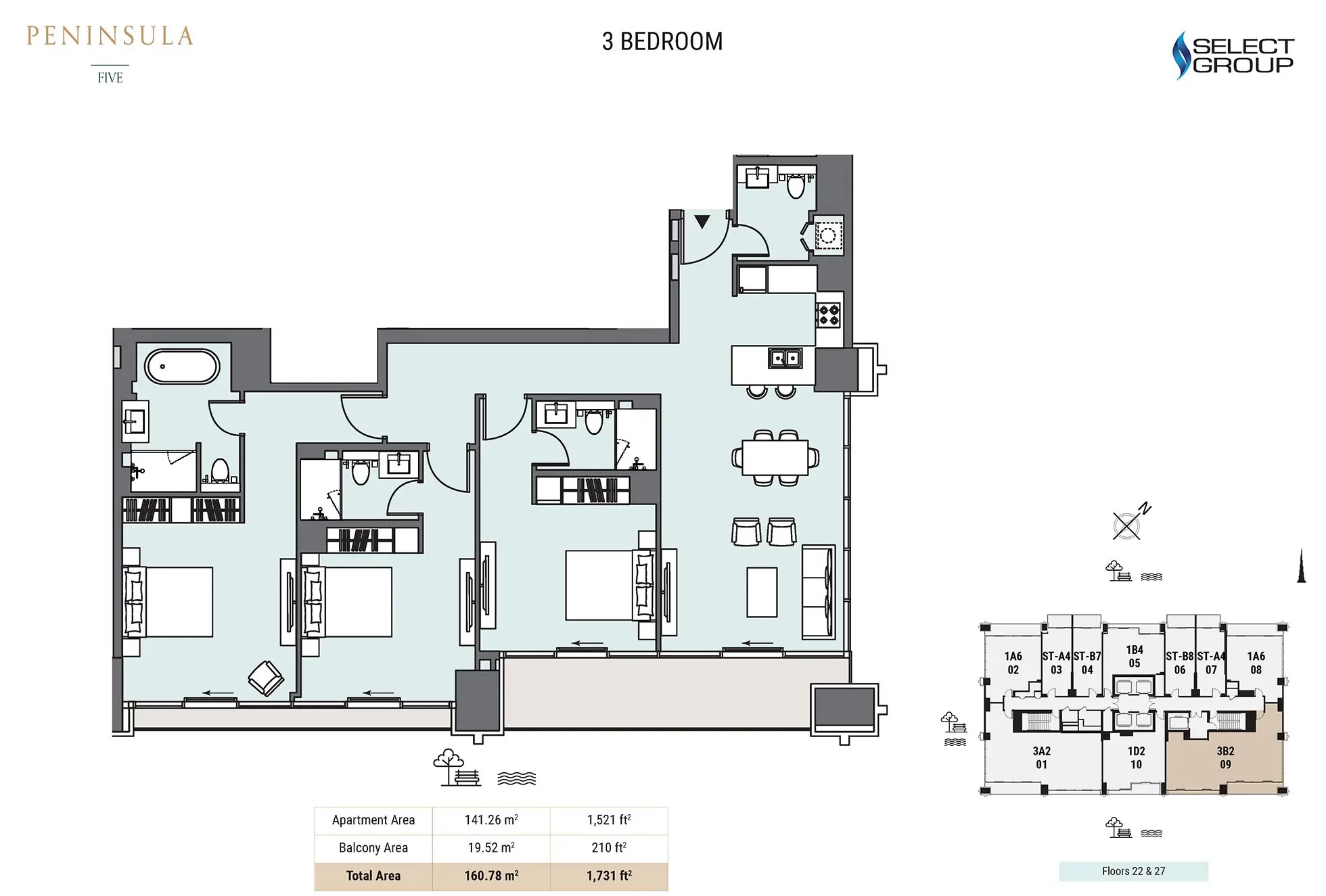 Select Peninsula Five The Signature Collection 3 Beds Layout