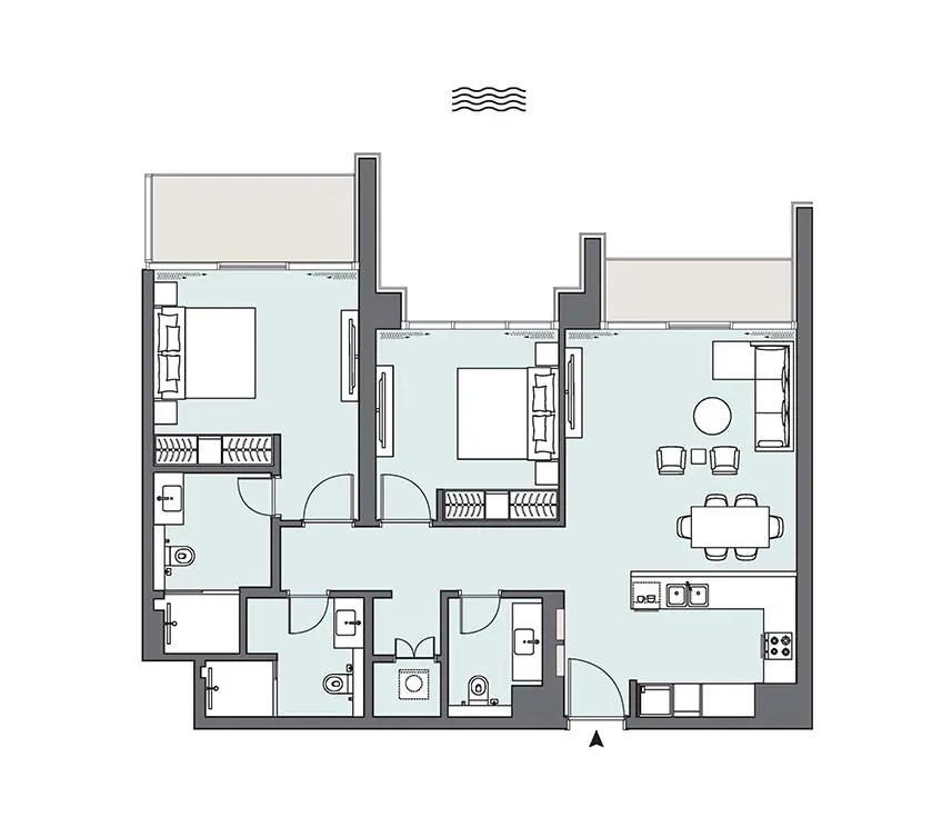 Select Peninsula One 2 Beds Layout