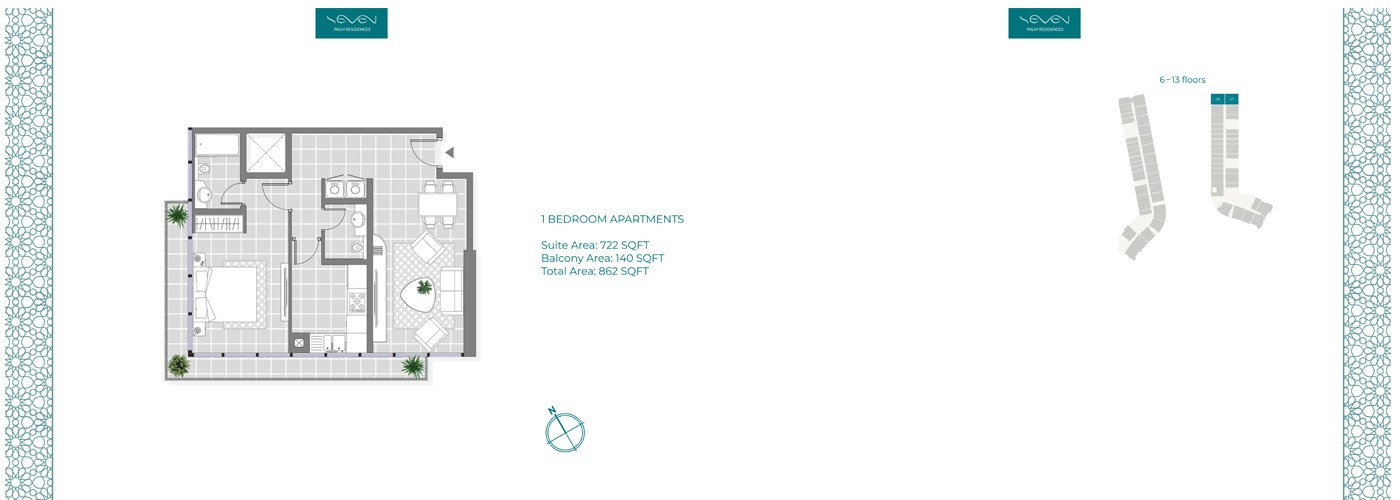 Seven Palm Residences 1 Bed Layout