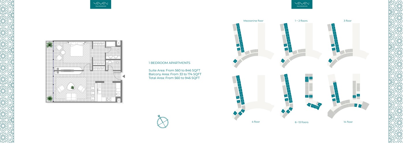 Seven Palm Residences 1 Bed Layout