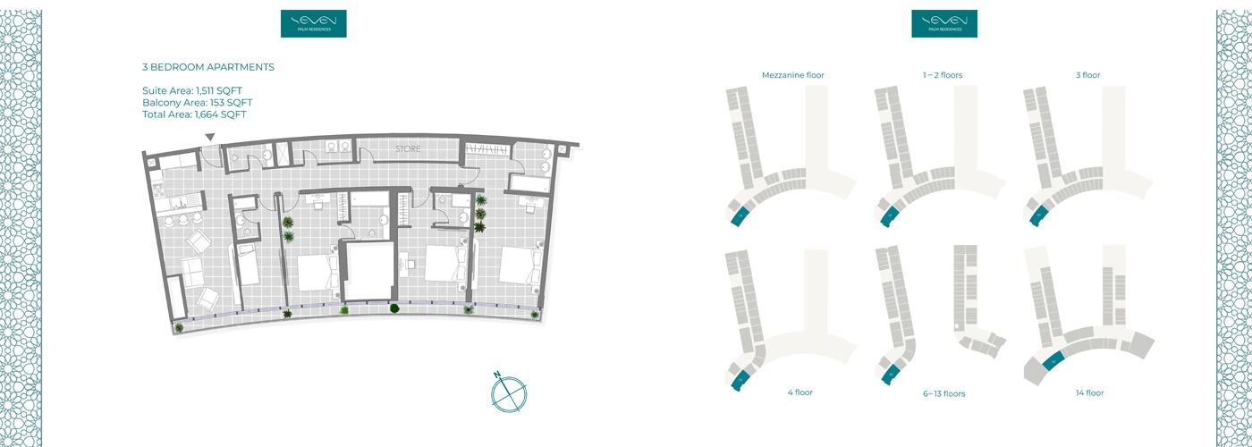 Seven Palm Residences 3 Beds Layout