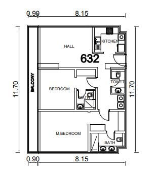 Seven Residences 2 Beds Layout