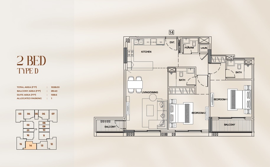 Sikanta Myra Residences 2 Beds Layout