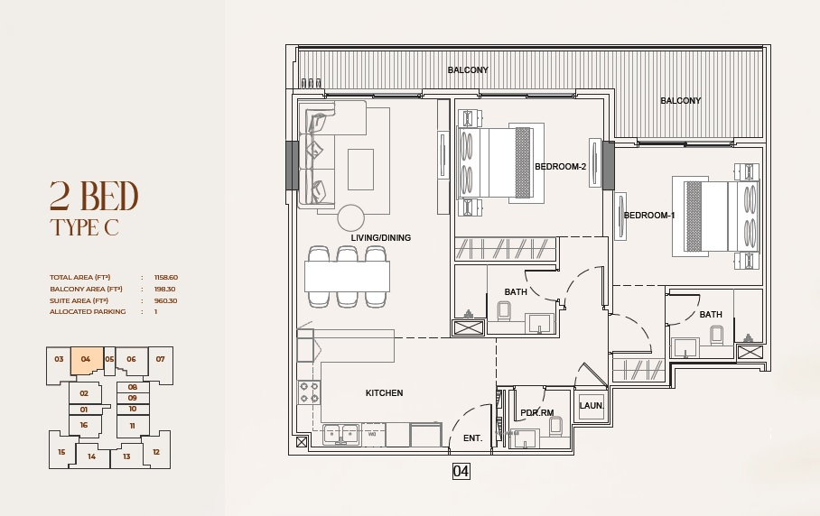 Sikanta Myra Residences 2 Beds Layout