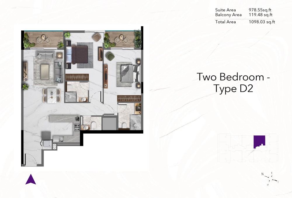 Siroya Amethyst 2 Beds Layout