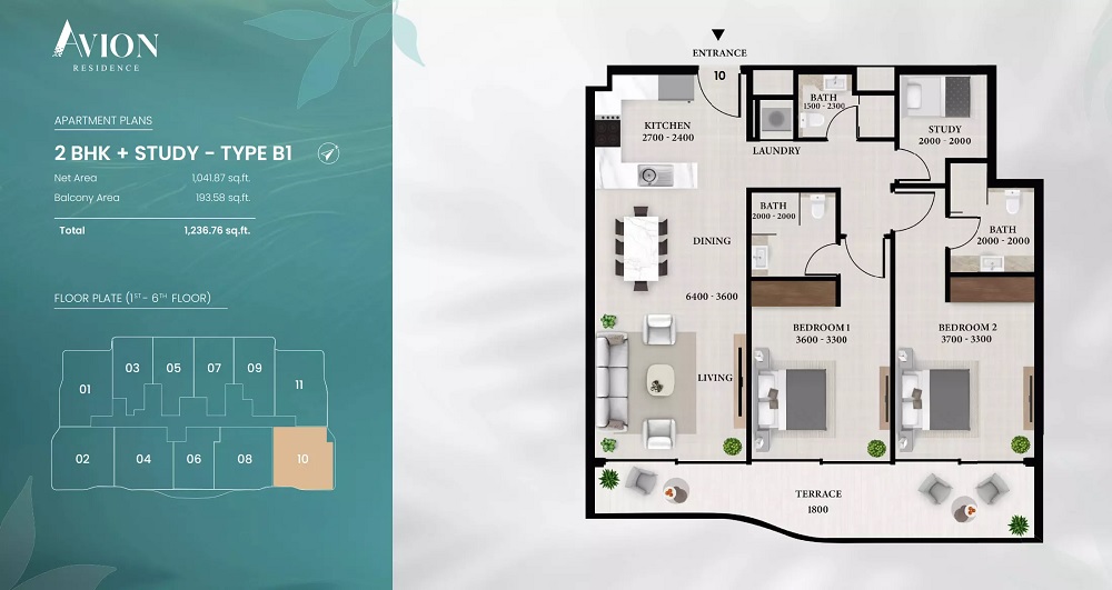2 Beds 1237 Sq. Ft. Apartment in Sky Avion Residence