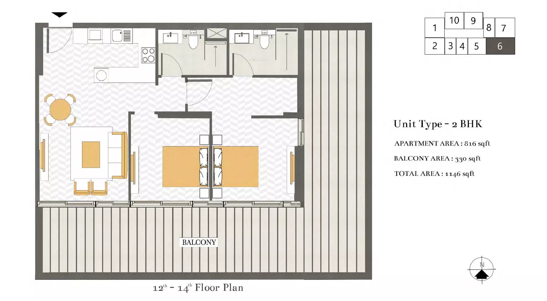 Skyland Ashwood Residences 2 Beds Layout