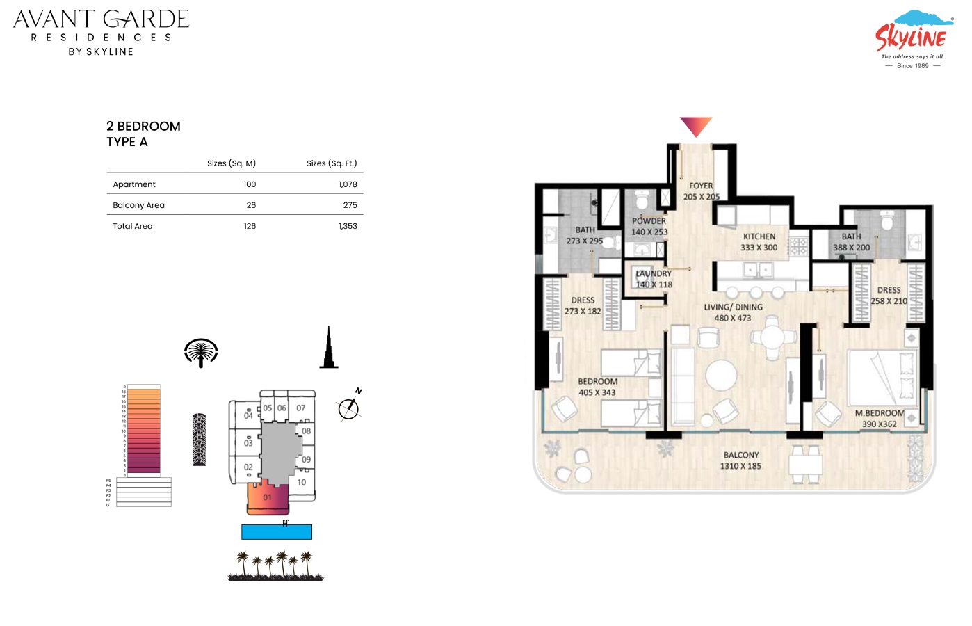 Skyline Avant Garde Residences 2 Beds Layout