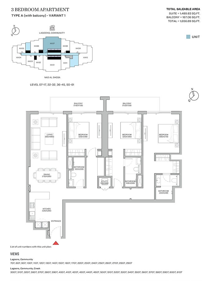3 Beds 1657 Sq. Ft. Apartment in Sobha 320 Riverside Crescent
