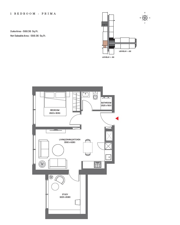 Sobha Creek Vistas Reserve 1 Bed Layout