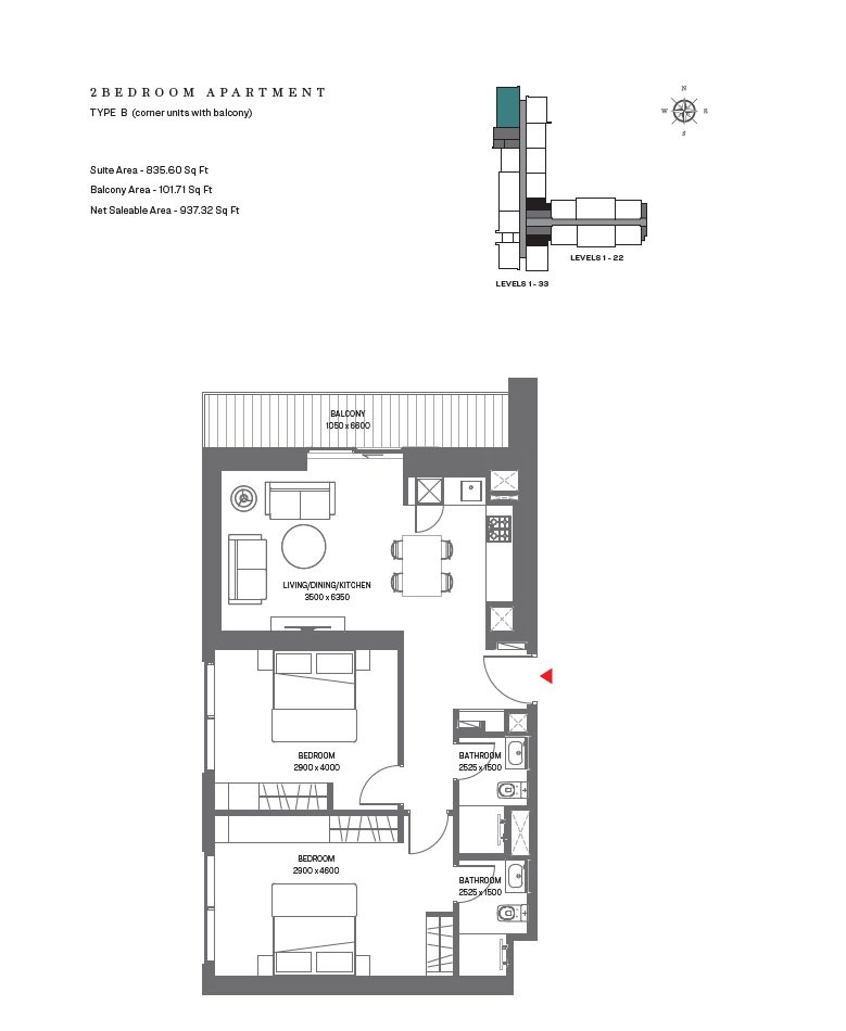 Sobha Creek Vistas Reserve 2 Beds Layout