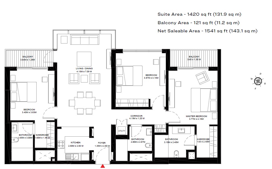 3 Beds 1541 Sq. Ft. Apartment in Sobha One Park Avenue