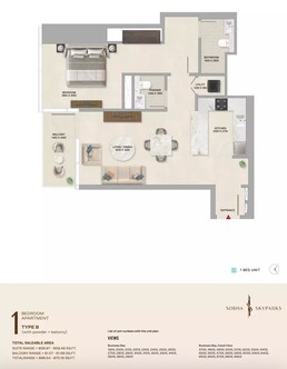 1 Bed 868 Sq. Ft. Apartment in Sobha Skyparks