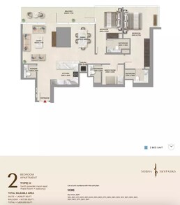 2 Beds 1605 Sq. Ft. Apartment in Sobha Skyparks