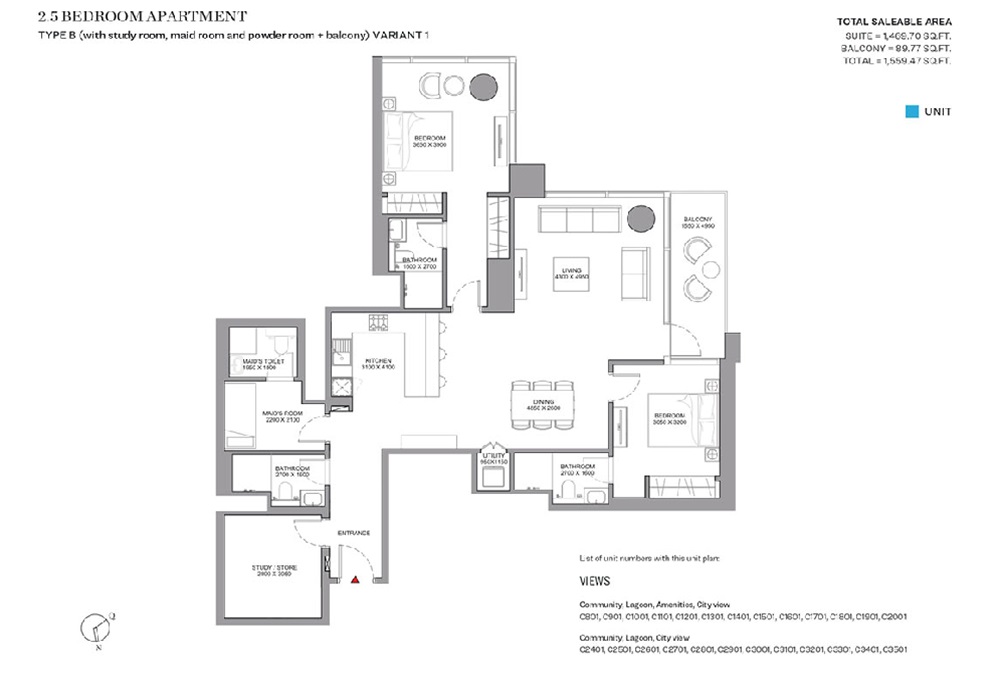 2 Beds 1559 Sq. Ft. Apartment in Sobha Skyscape Aura