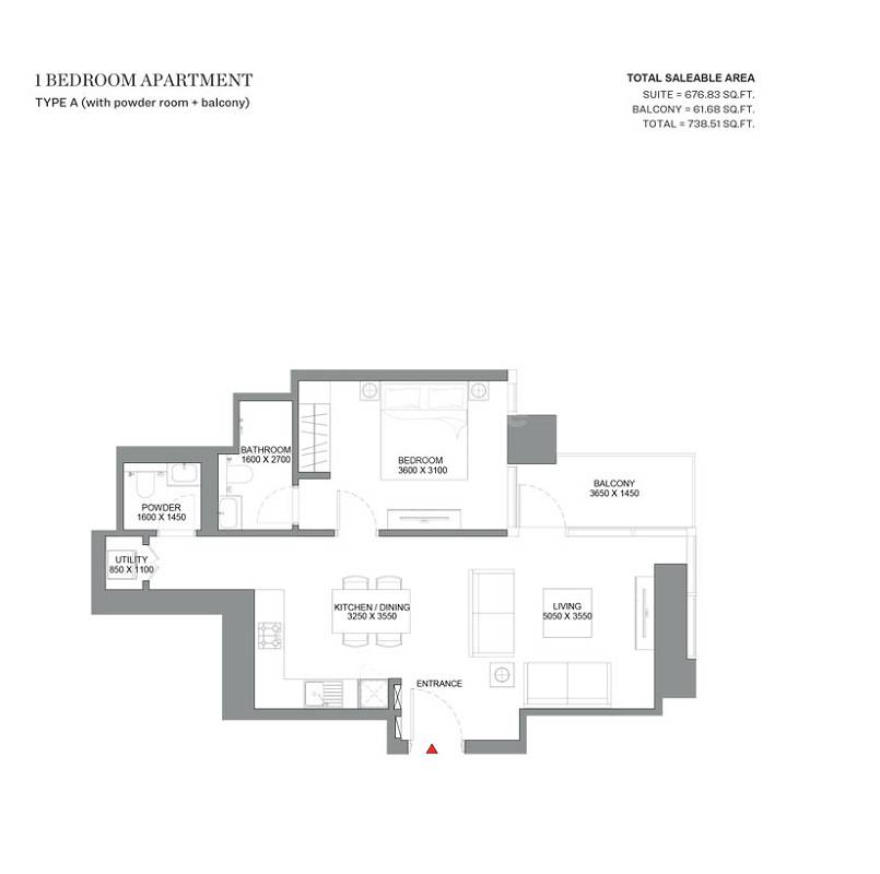 Sobha Skyscape Avenue 1 Bed Layout