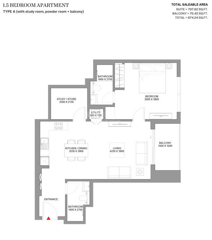 Sobha Skyscape Avenue 1 Bed Layout