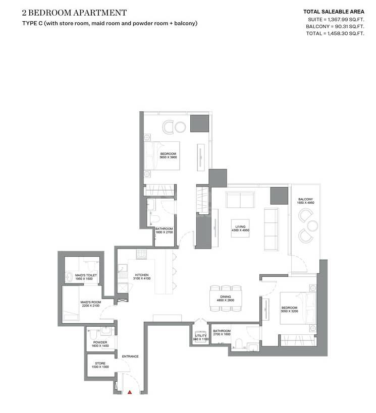 2 Beds 1458 Sq. Ft. Apartment in Sobha Skyscape Avenue