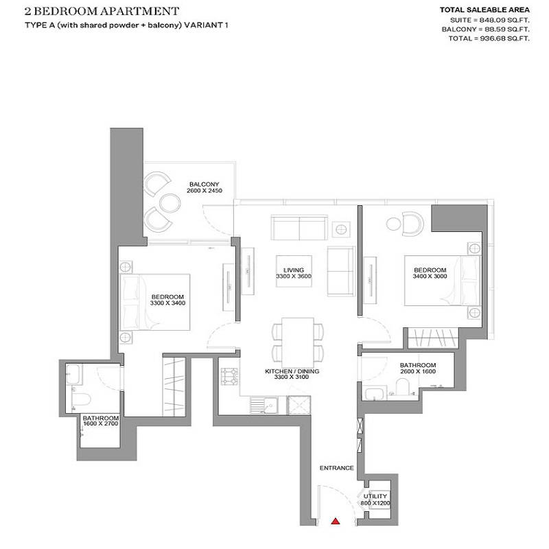 2 Beds 937 Sq. Ft. Apartment in Sobha Skyscape Avenue