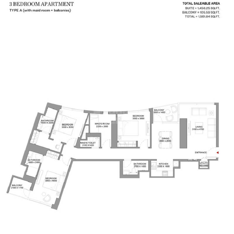 3 Beds 1562 Sq. Ft. Apartment in Sobha Skyscape Avenue