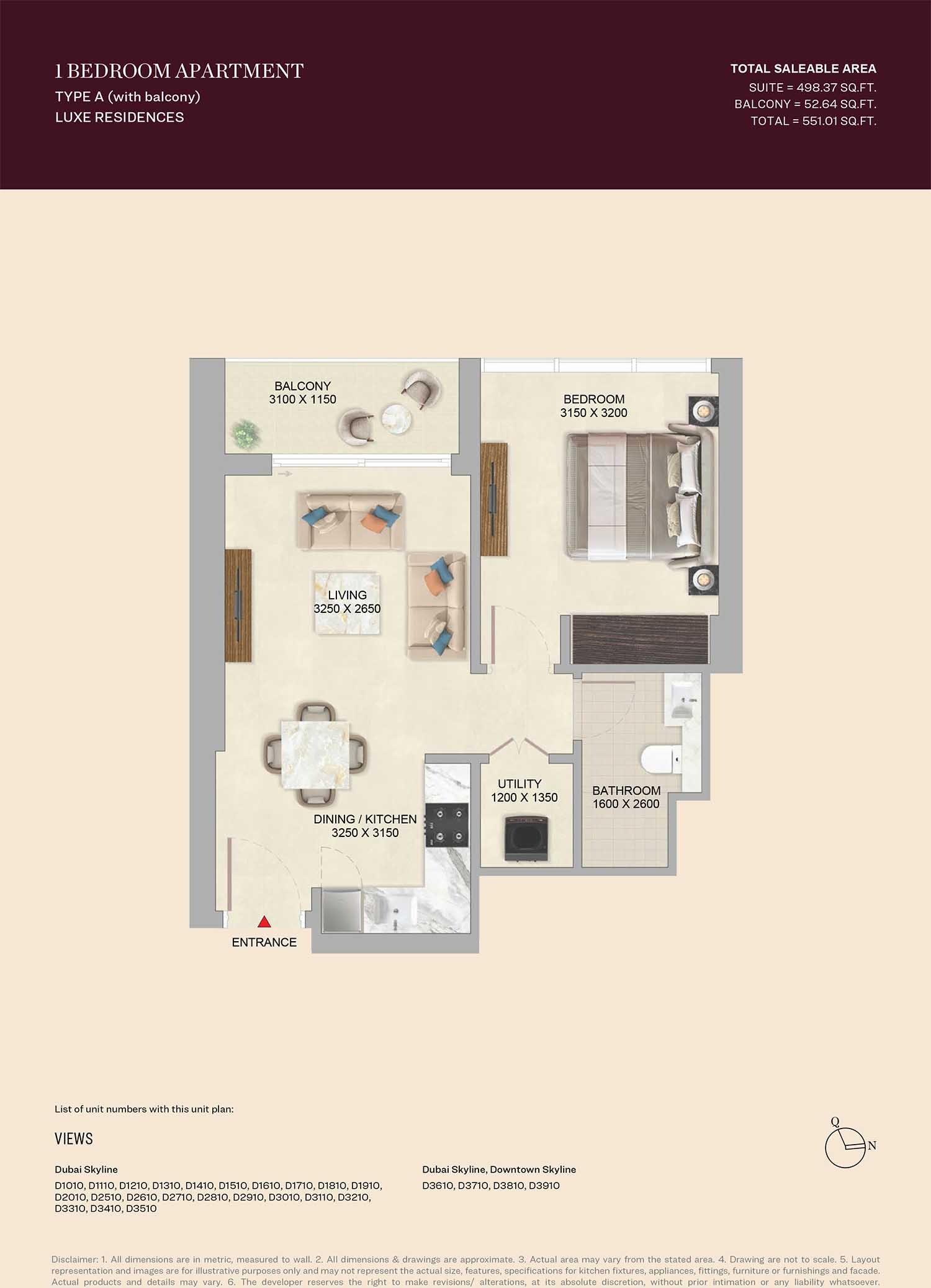 Sobha Skyvue Altier 1 Bed Layout