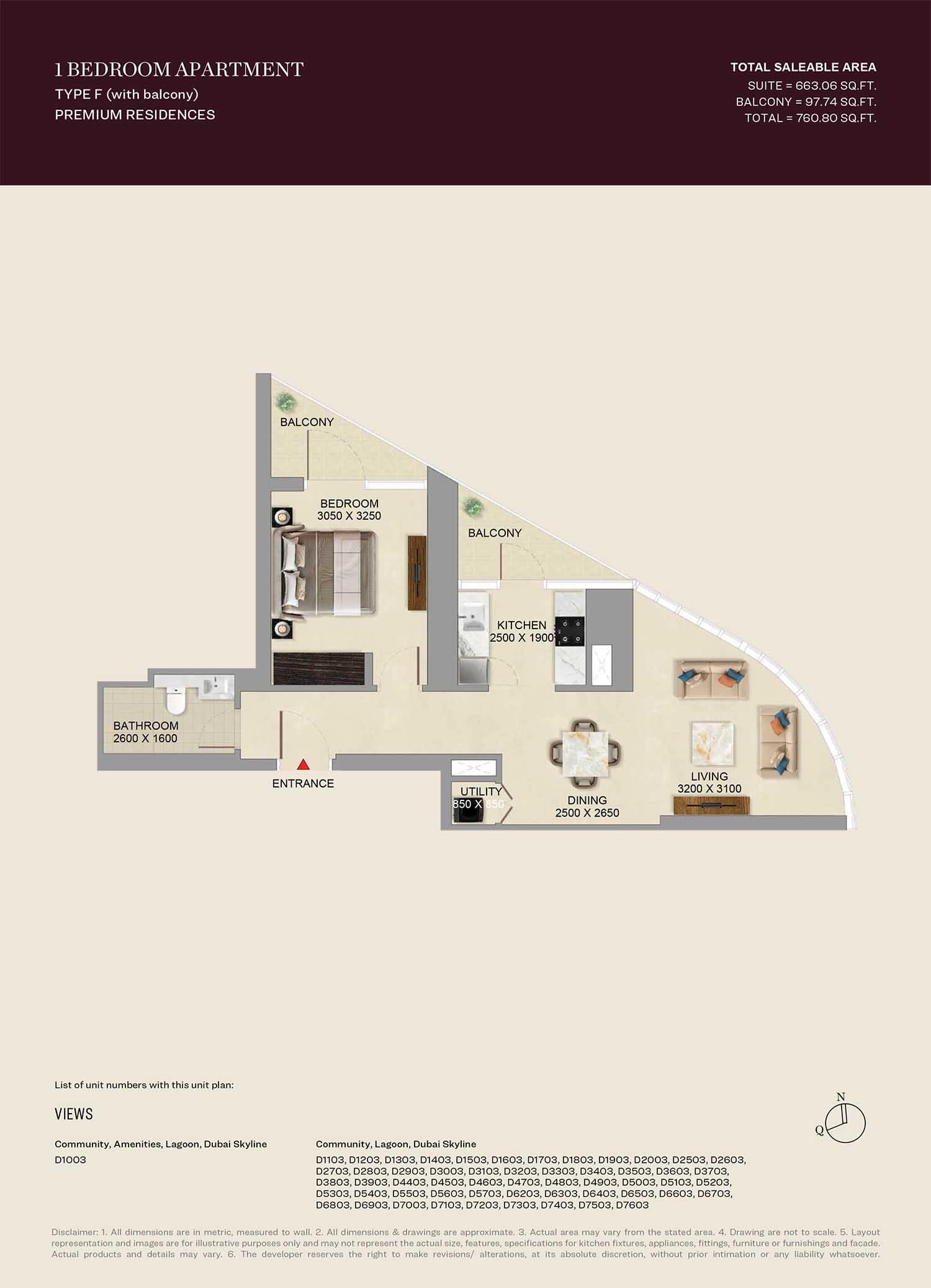 Sobha Skyvue Altier 1 Bed Layout