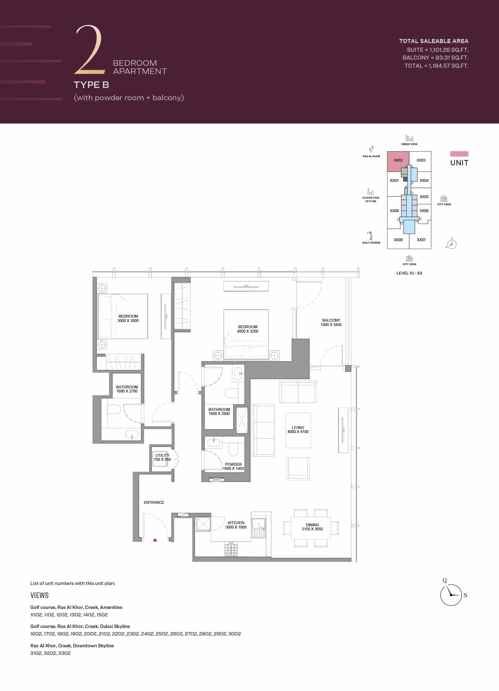 Sobha The Element 2 Beds Layout