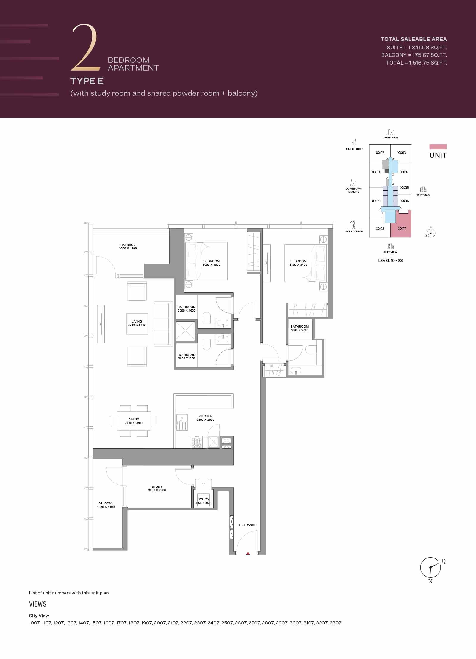Sobha The Element 2 Beds Layout
