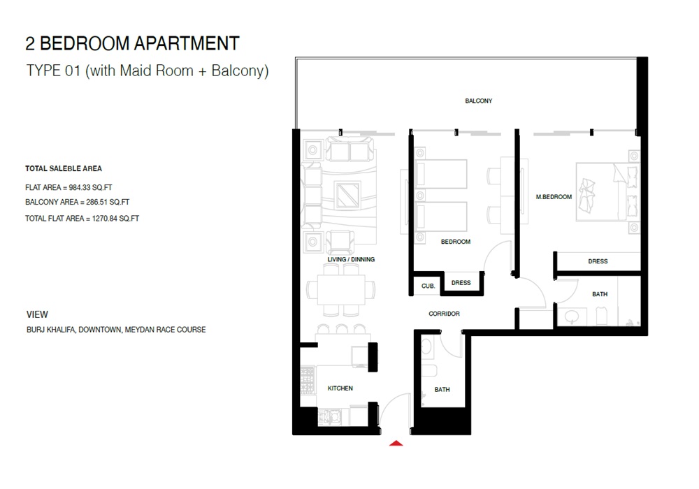 2 Beds 1271 Sq. Ft. Apartment in Soboh The Roof Residence