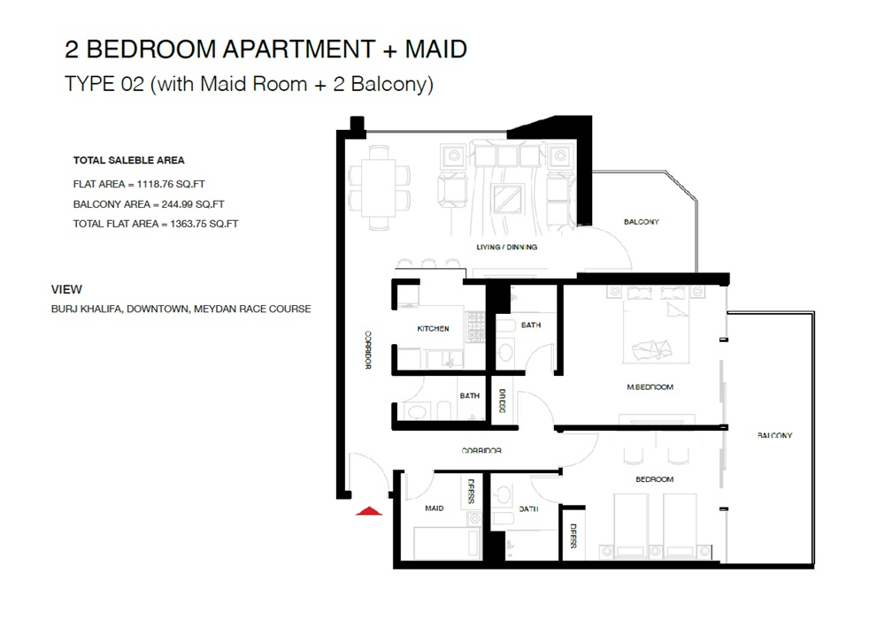2 Beds 1364 Sq. Ft. Apartment in Soboh The Roof Residence