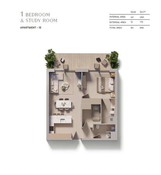 Sol Levante 1 Bed Layout