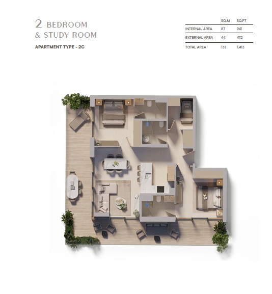 Sol Levante 2 Beds Layout