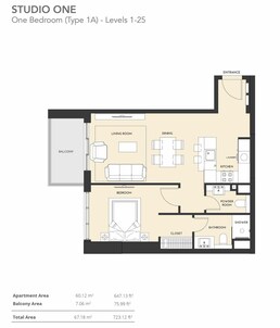 1 Bed 723 Sq. Ft. Apartment in Studio One Apartments