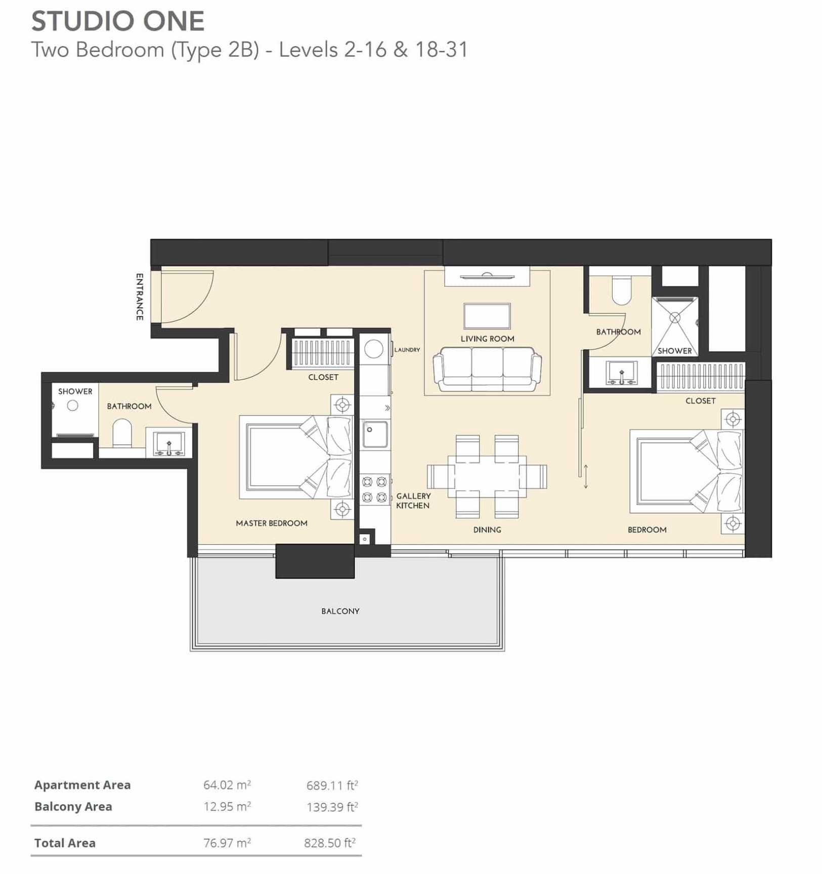 2 Beds 828 Sq. Ft. Apartment in Studio One Apartments