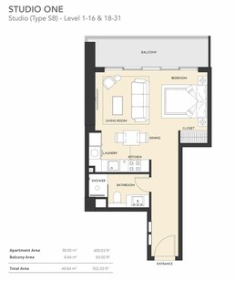 502 Sq. Ft. Studio in Studio One Apartments