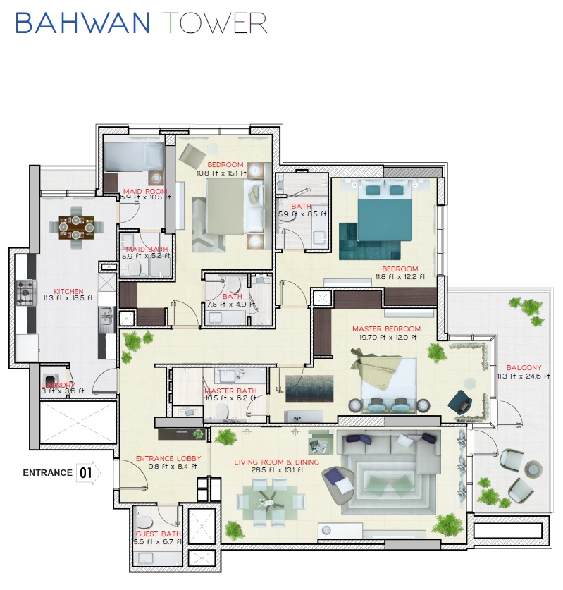 3 Beds 2174 Sq. Ft. Apartment in Suhail Bahwan Tower