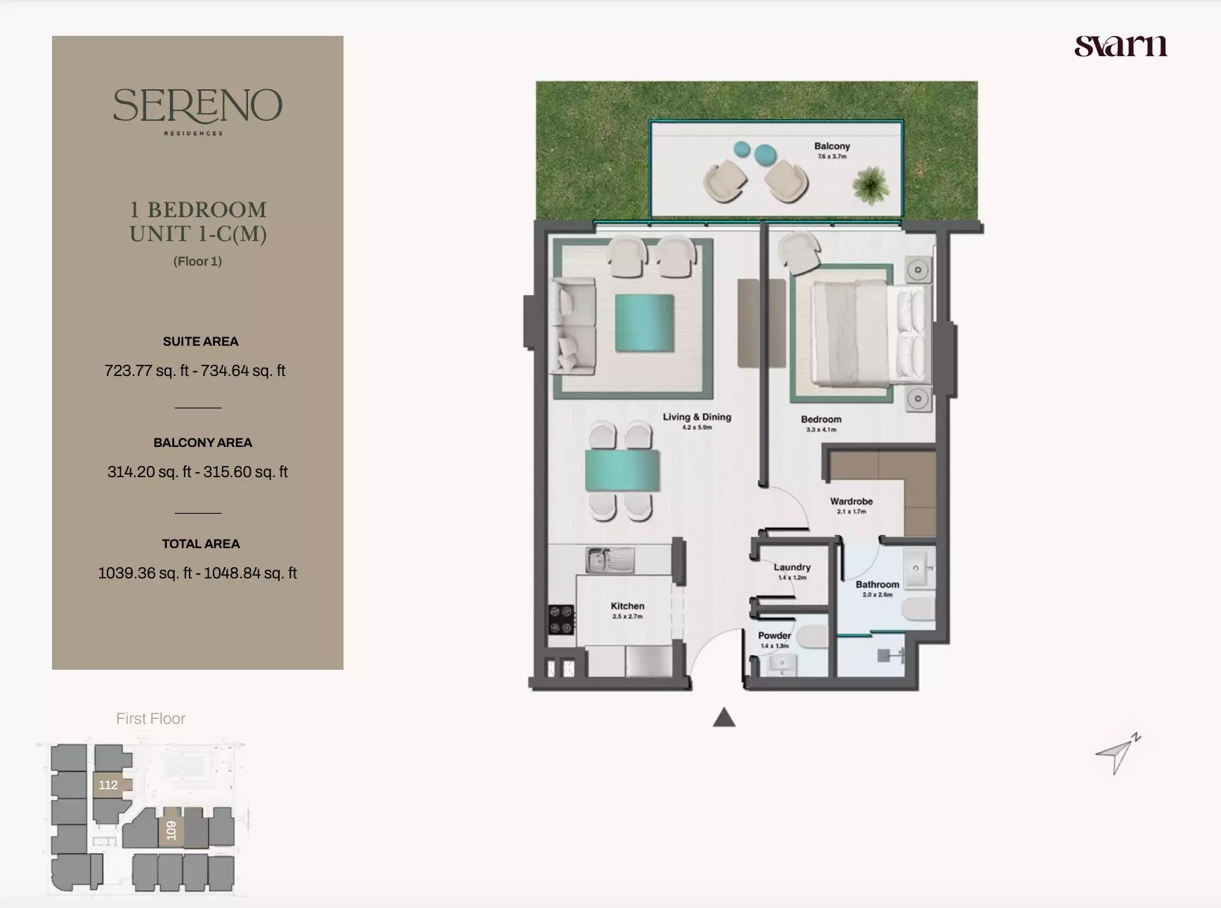 Svarn Sereno Residences 1 Bed Layout