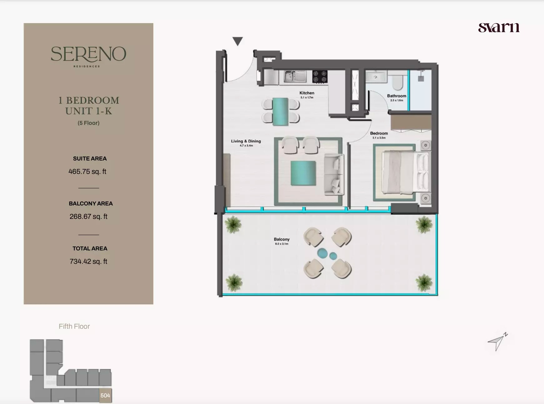Svarn Sereno Residences 1 Bed Layout