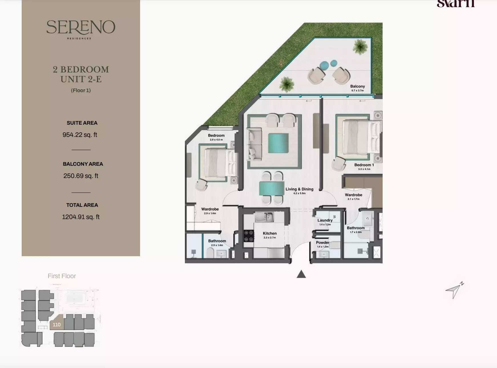 Svarn Sereno Residences 2 Beds Layout