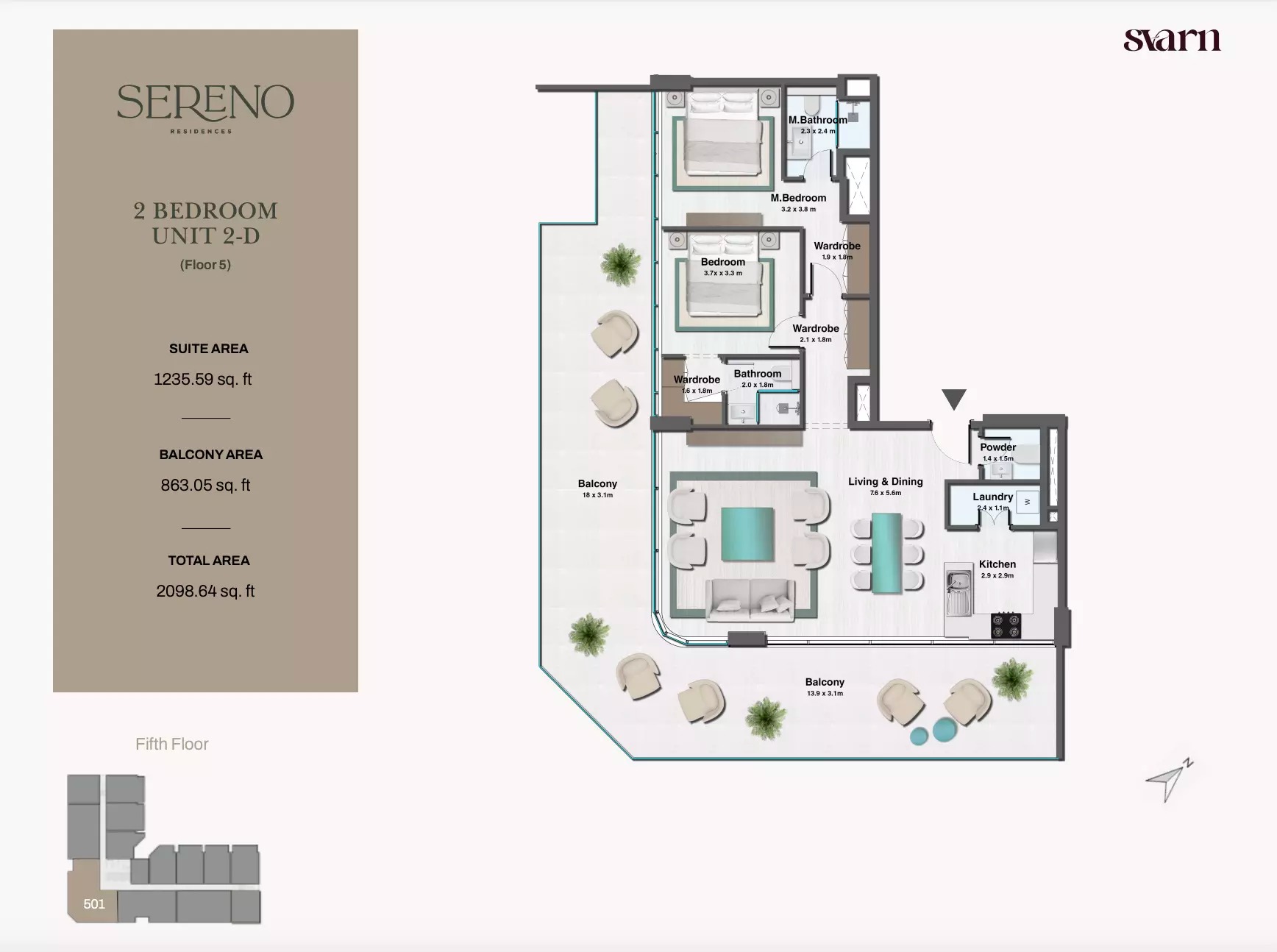 Svarn Sereno Residences 2 Beds Layout